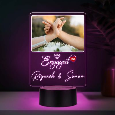 Personalized Couple Name & Engagement Date LED Night Lamp with Multicolored Light Engagement Gift for Friend, Bhaiya-Bhabhi, Sister & Jiju